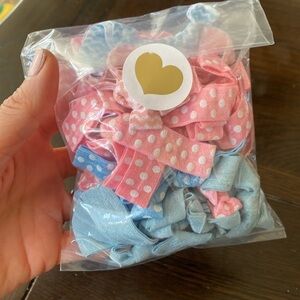 Baby Shower: Pack of 50 pink and blue ribbon hair ties NWOT